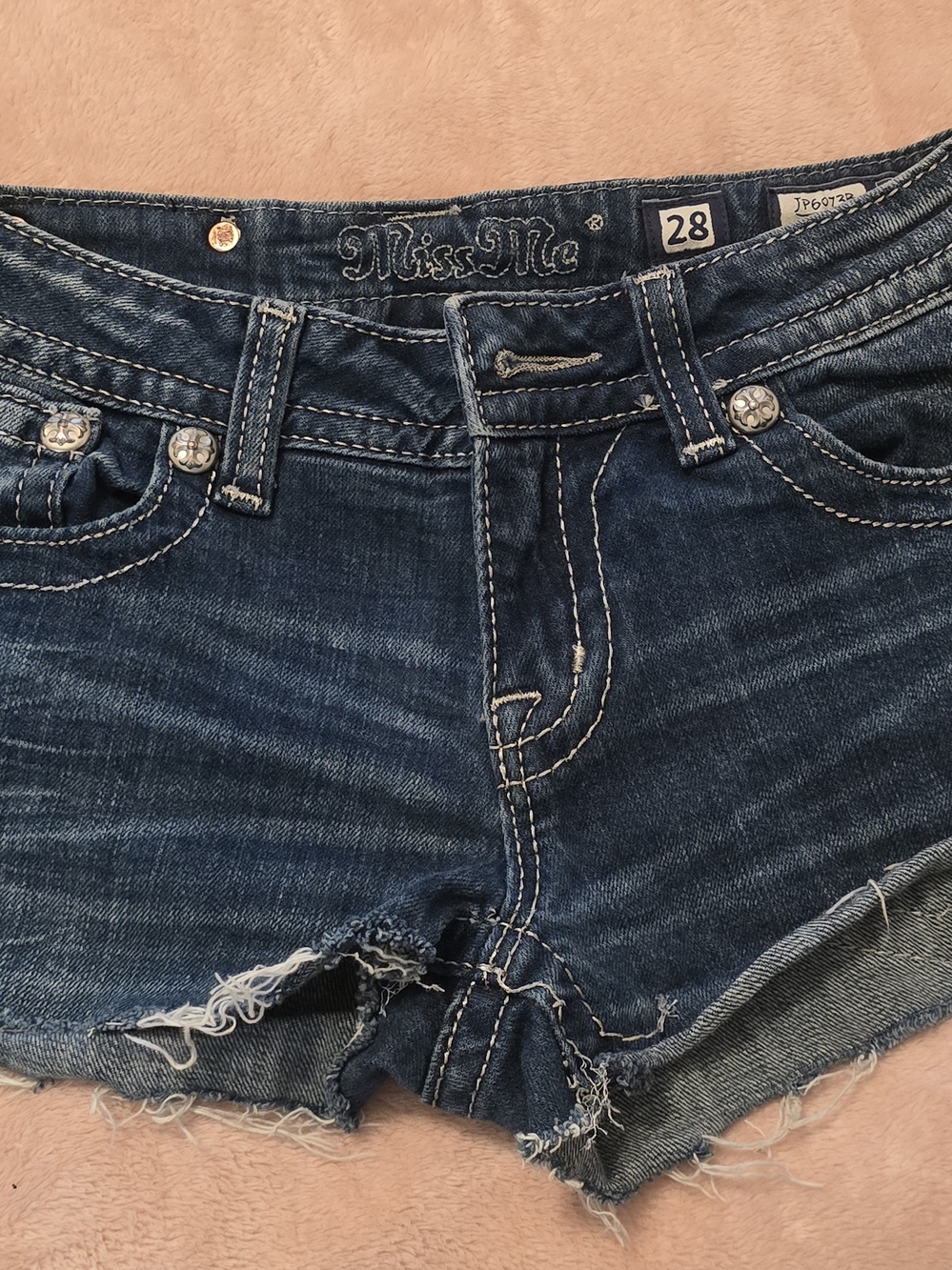 Miss Me Dark Indigo Distressed Denim Cutoff Shorts